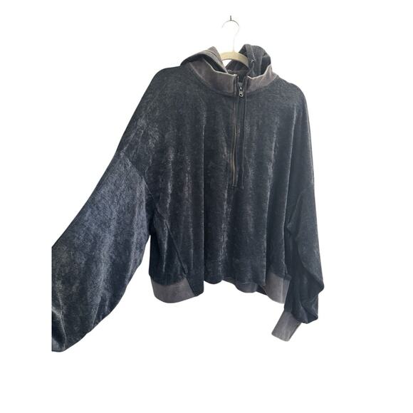 Free People Medium Velour Gray Oversize Pullover Half Zip Balloon Sleeve Crop - Picture 1 of 13